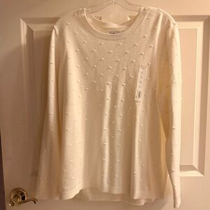 Croft & Barrow White Popcorn Nubby Raised Dot Textured Crewneck Pullover Sweater